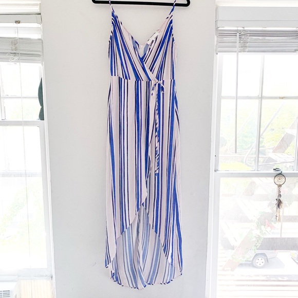 ASTR ✨🌈 High Low Striped Wrap Dress - Picture 2 of 8